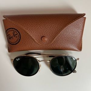 Ray-Band Round Double Bridge Sunglasses Gold Frame